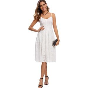 NEW White Lace Dress Cocktail Formal Wedding Graduation  M